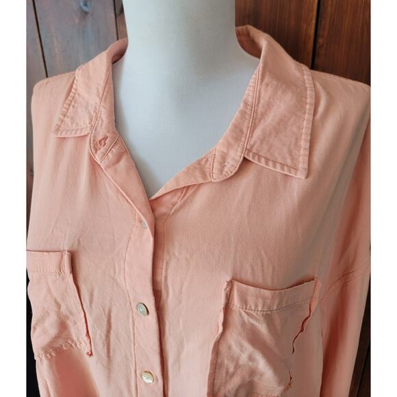 Dear John W Small Soft Pink Button Up Shirt Rayon Chest Pockets Roll Tab Sleeve - Picture 13 of 16
